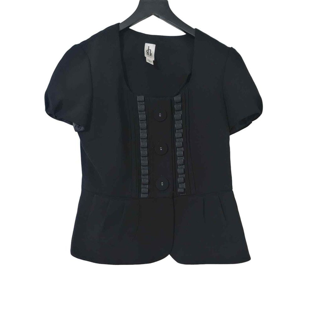 Sunhee Jacket 6P Black Button Up Short Sleeve Scoop Neck Peplum‎ Blazer Evening